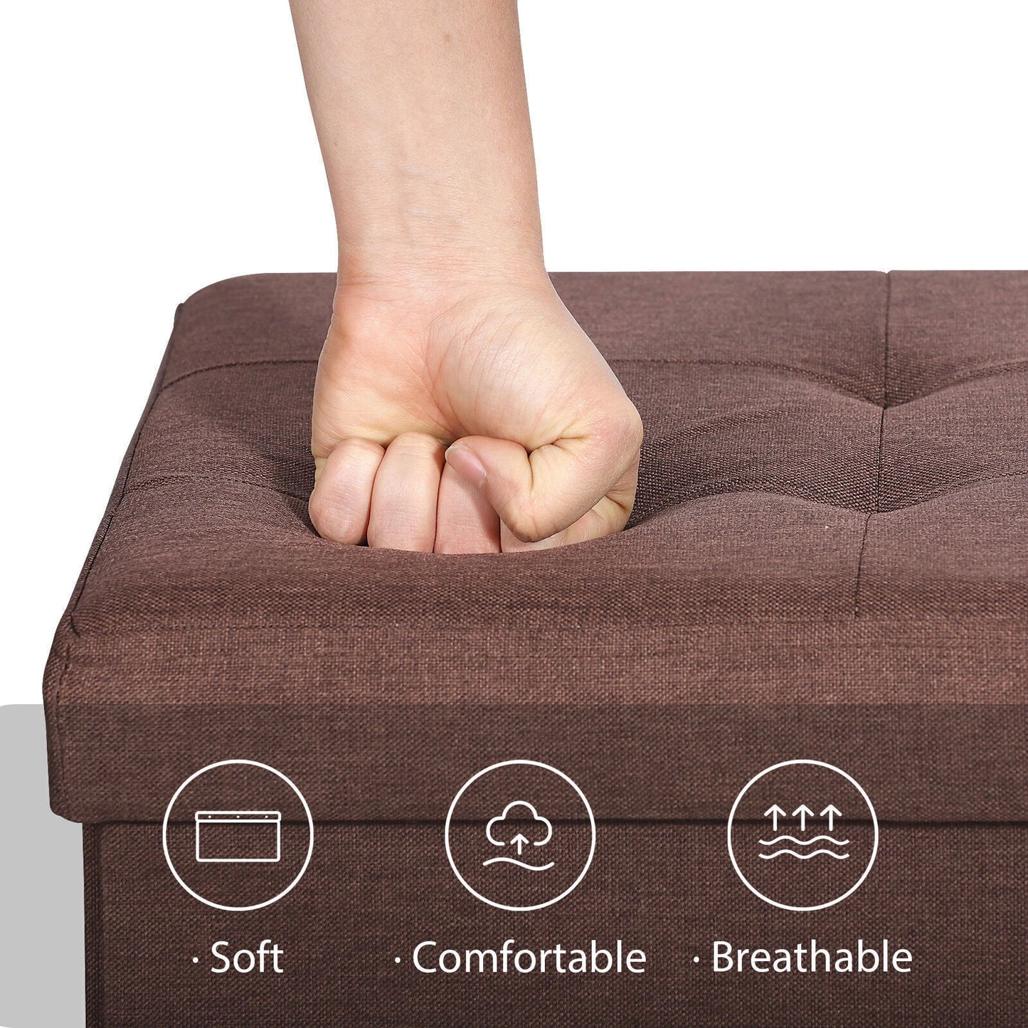 43" Folding Storage Ottoman Bench – Brown