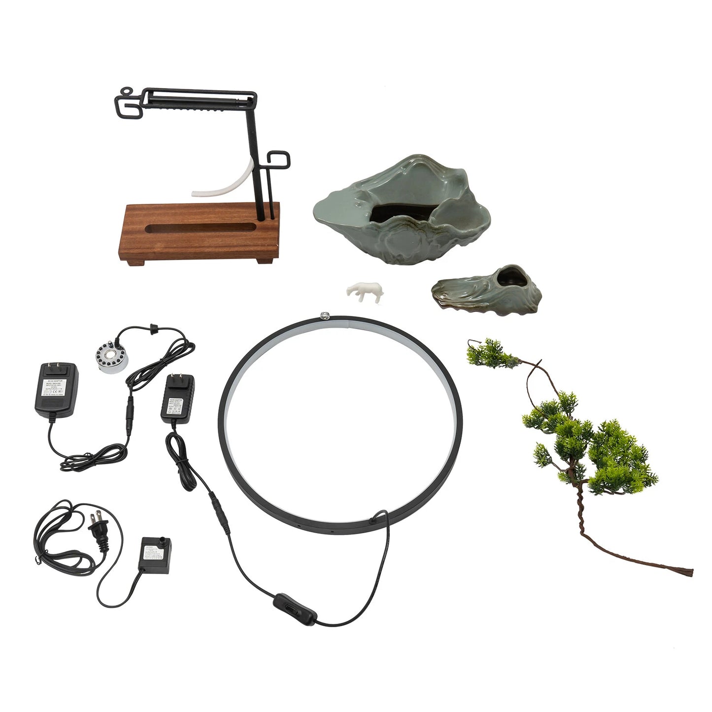 LED Tabletop Water Fountain with Indoor Faux Plants & Mist