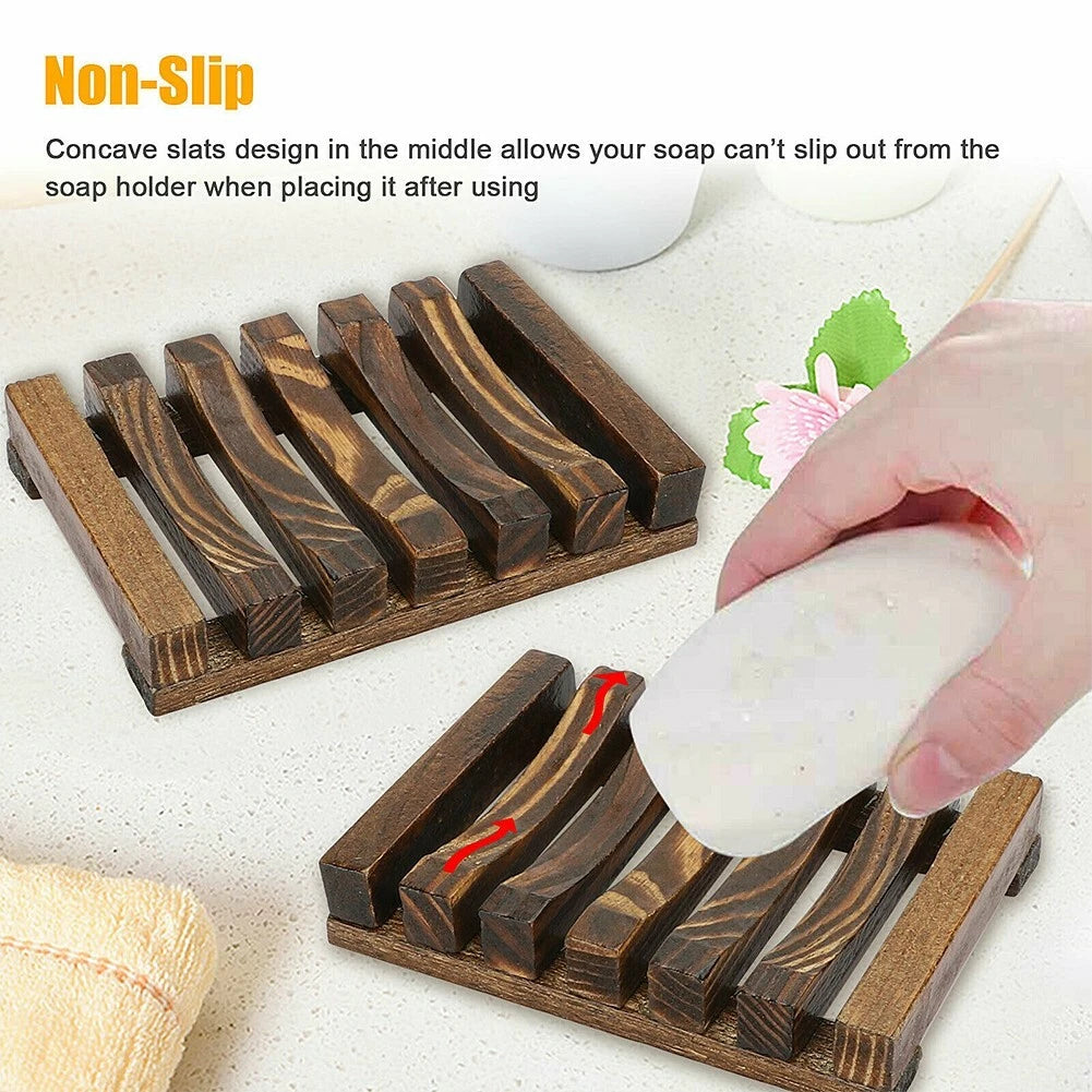 4 Pack Wooden Bamboo Soap Holder Dish Tray