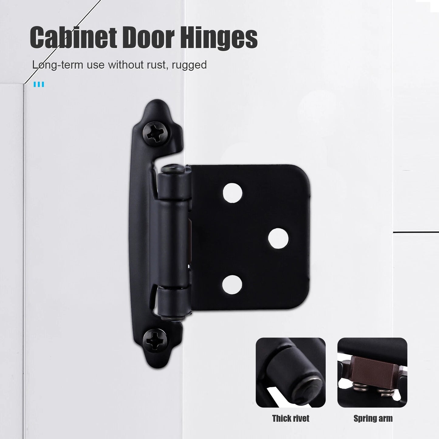 30Pcs Black Cabinet Hinges – 1/2" Overlay, Self-Closing
