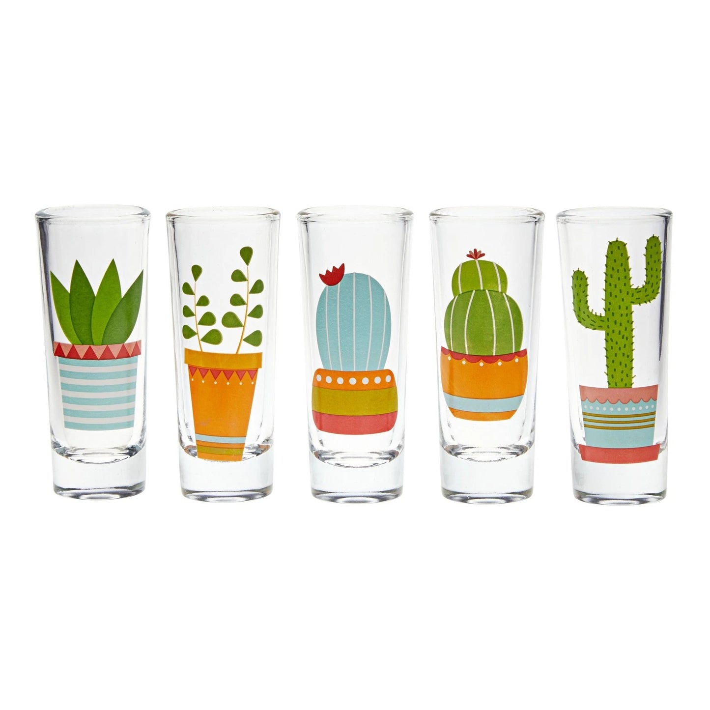5 Pack Shot Glasses Set with Cactus Designs