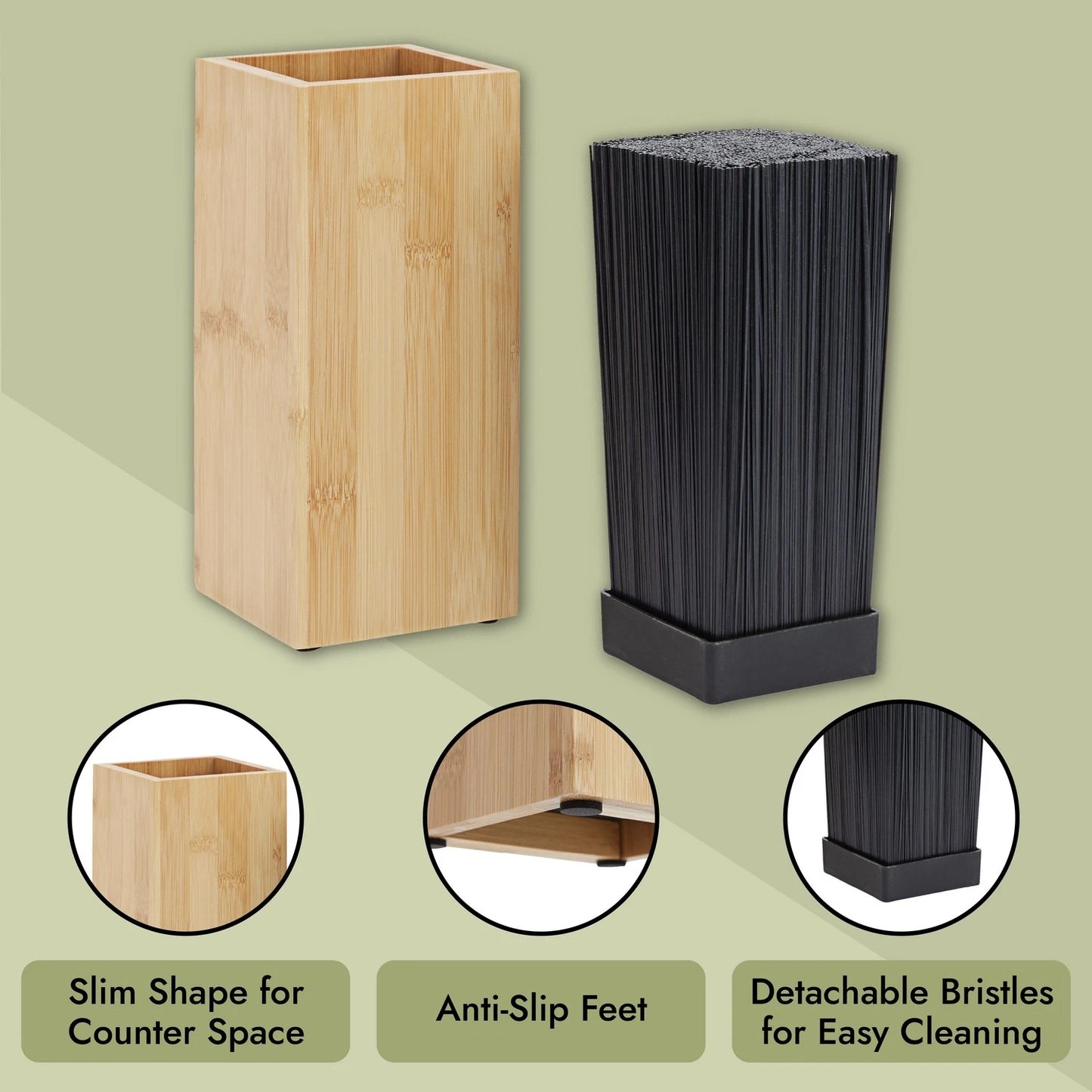Bamboo Universal Knife Block with Bristles