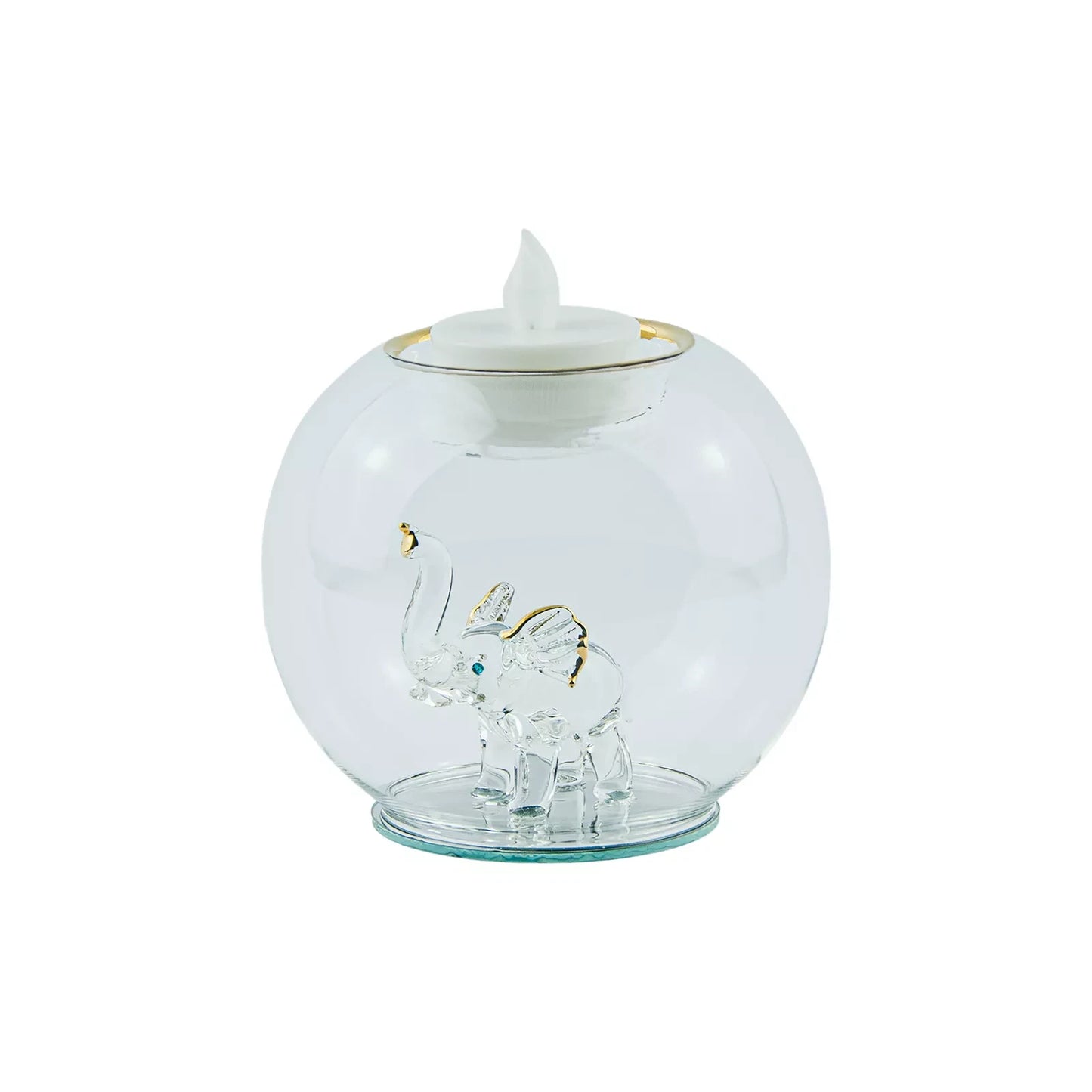 Glass Elephant Tealight Candle Holder with Flameless Candle