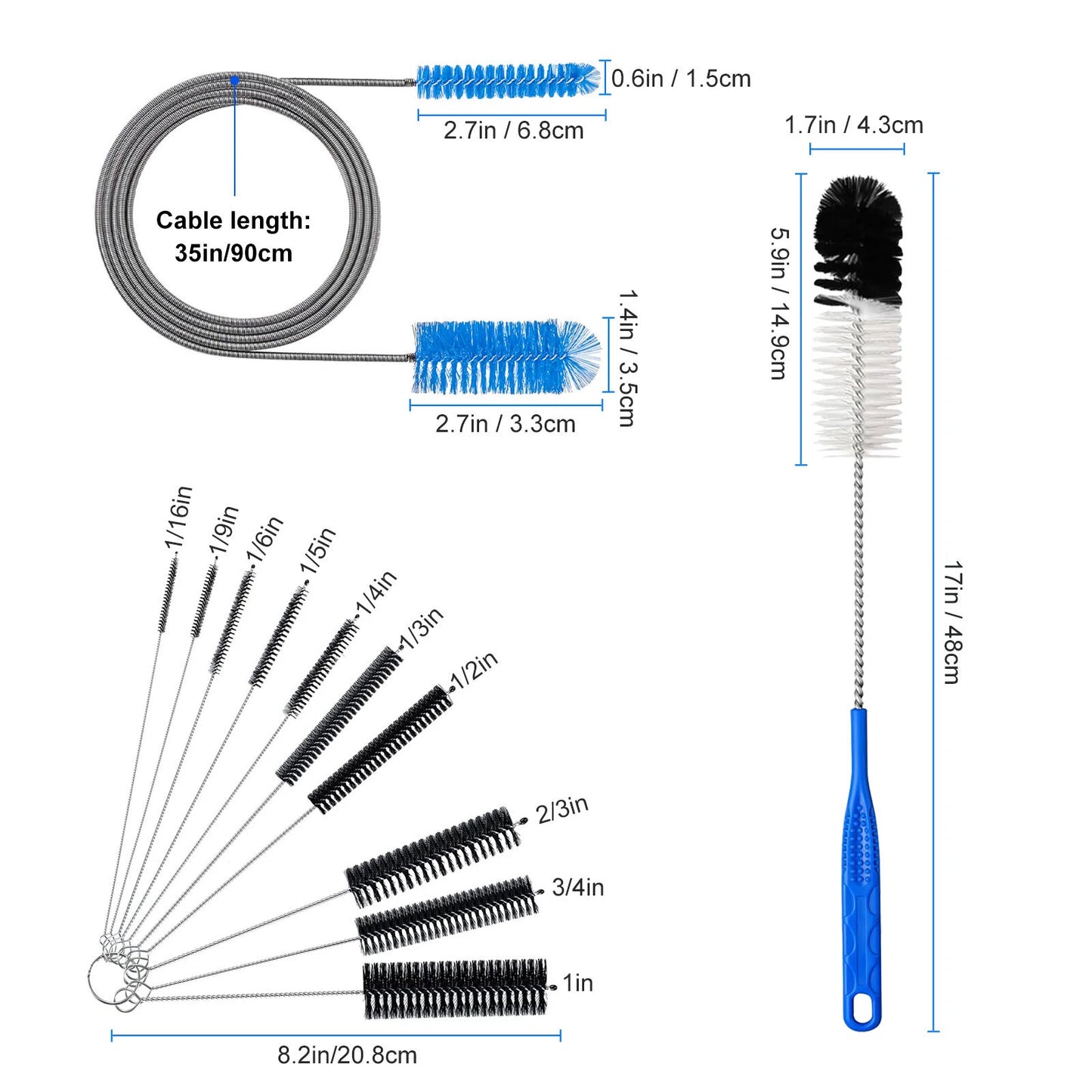 12-Piece Glass Tube Pipe Cleaner Brush Set
