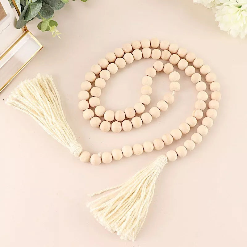 55" Cream Wood Bead Garland with Tassels