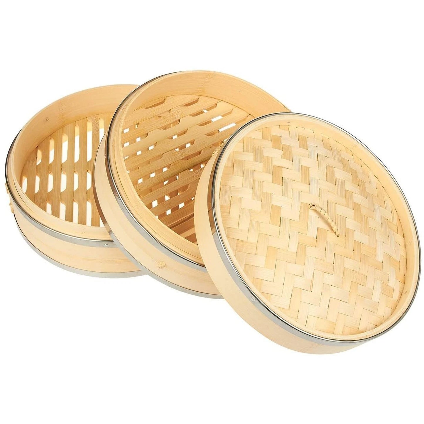 10-Inch 2-Tier Bamboo Steamer Basket with Steel Reinforcement