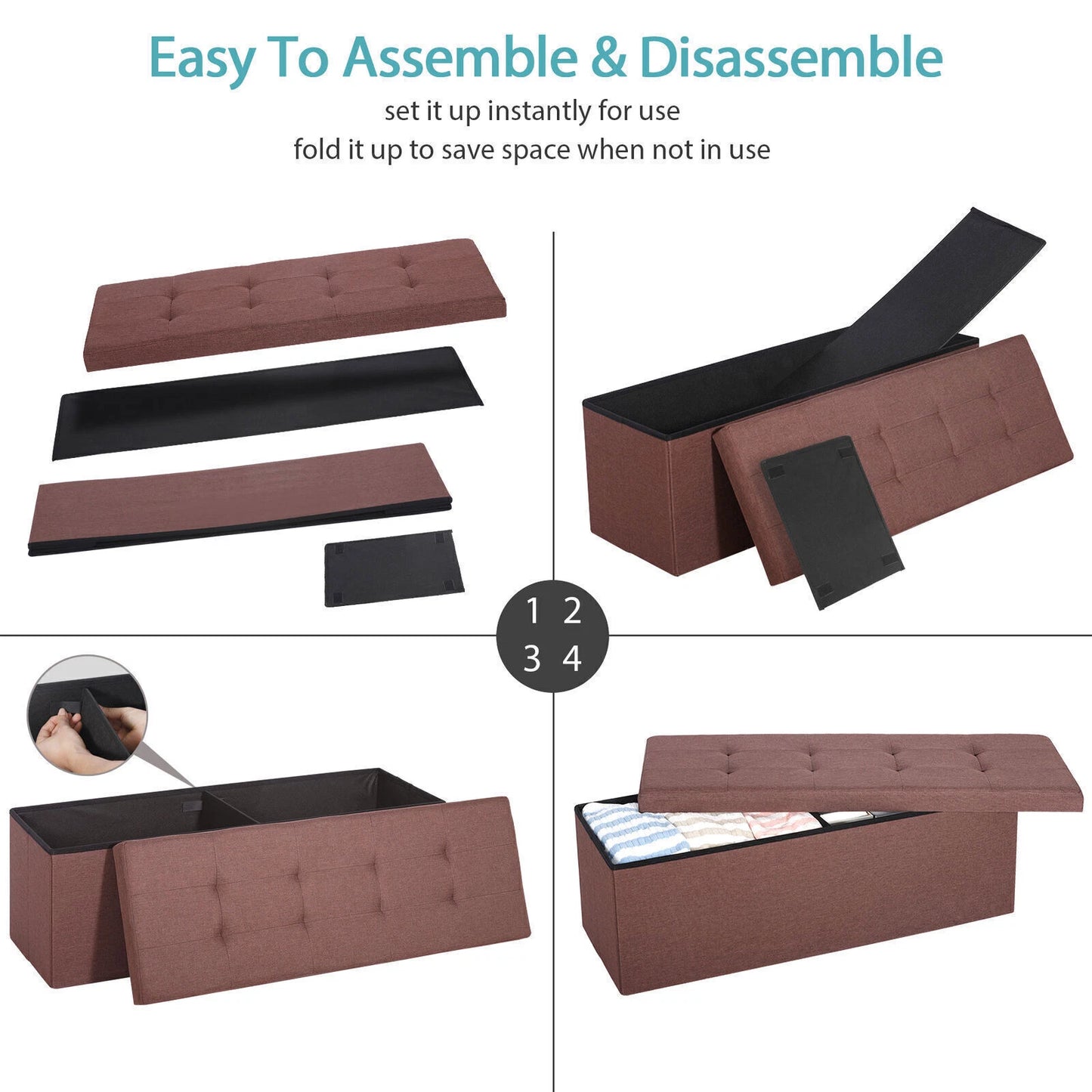 43" Folding Storage Ottoman Bench – Brown