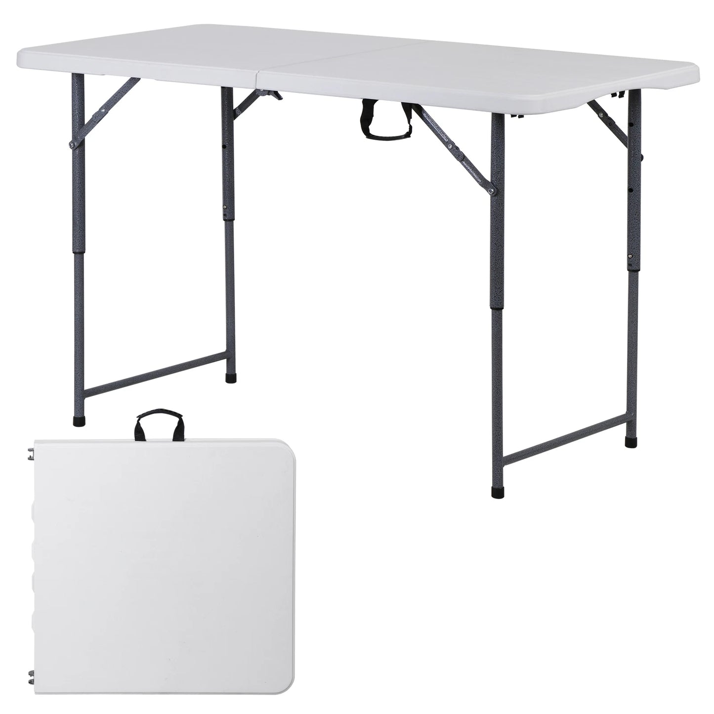 4 Ft Plastic Folding Table with Adjustable Height – White