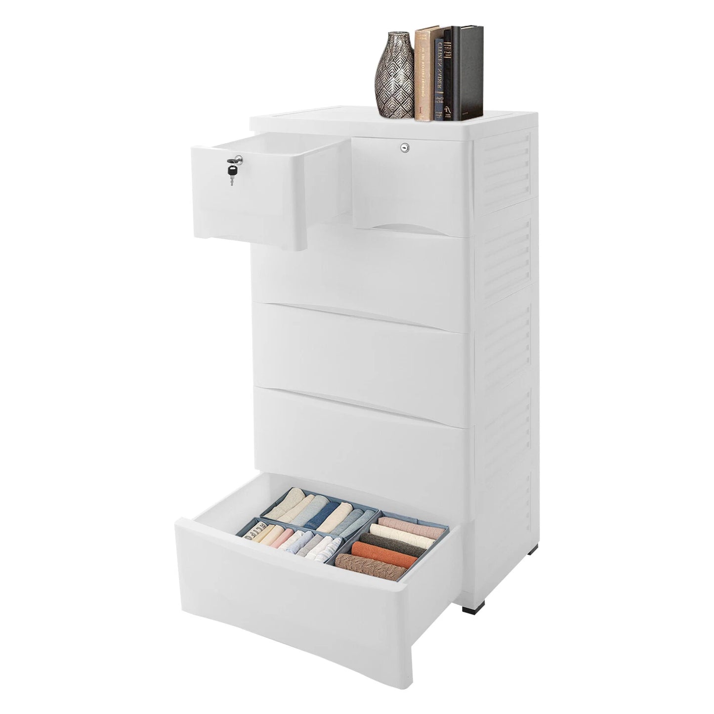 6-Drawer White Tall Dresser – Narrow Space-Saver Storage Chest