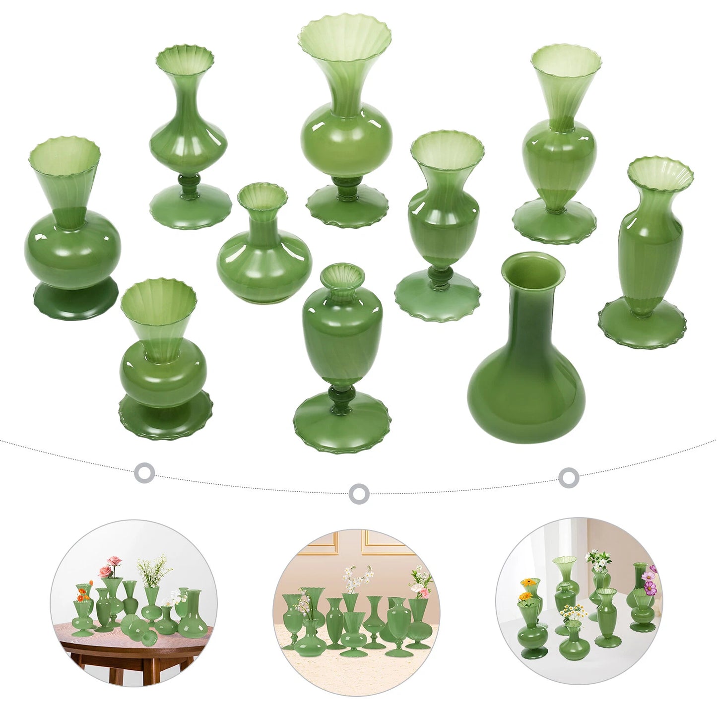 Glass Bud Vases – Small Green Mini Vases Set of 10