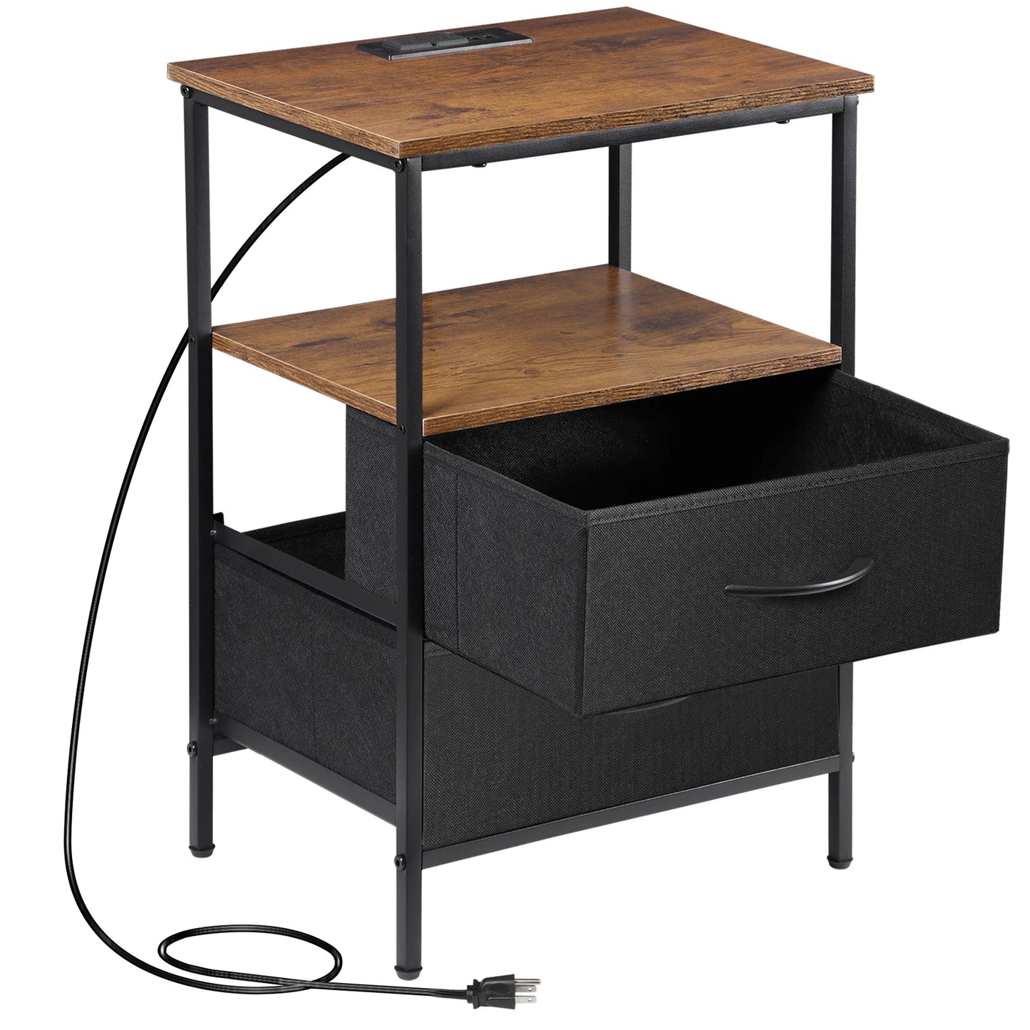 2-Pack Nightstands with Charging Station and Storage