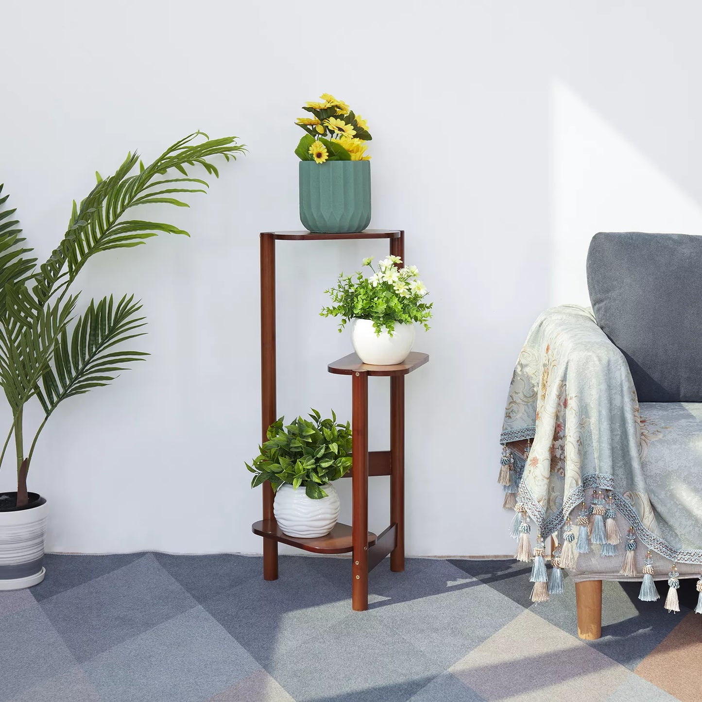 3-Tier Bamboo Corner Plant Stand Display Shelf