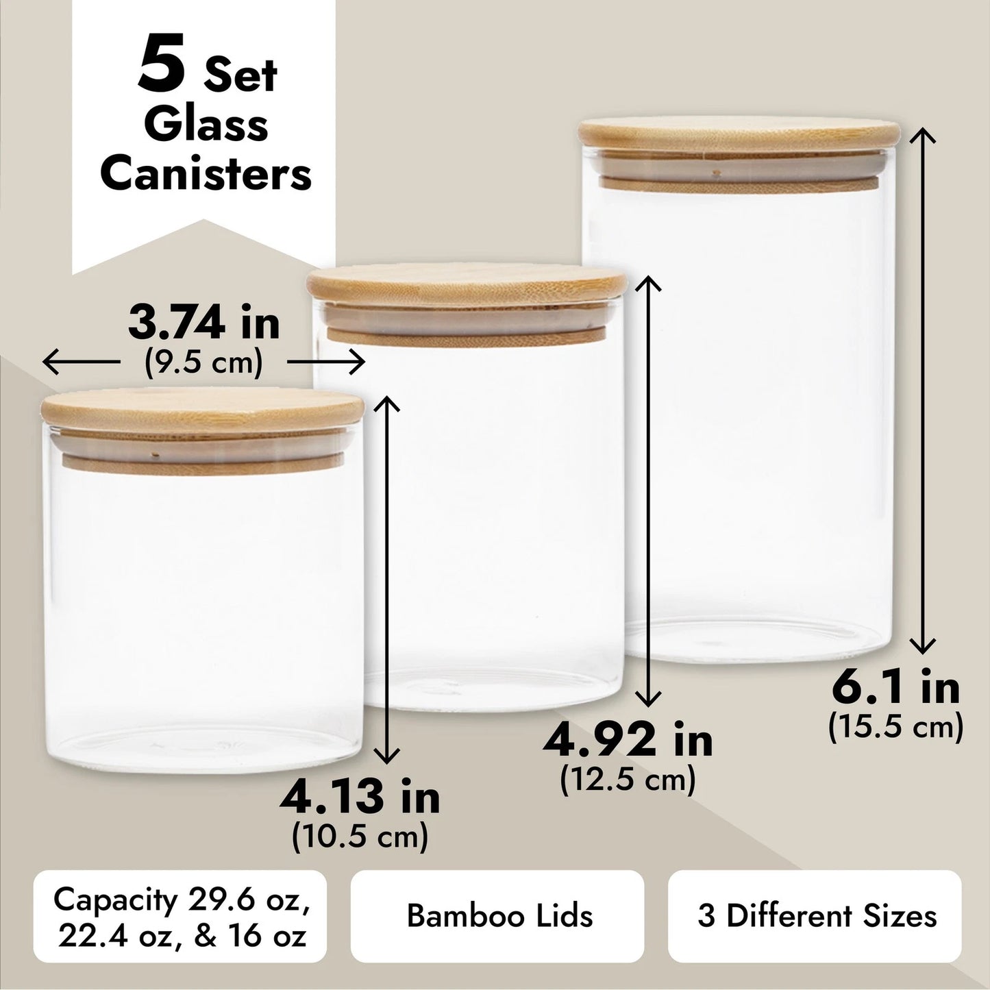 5-Pack Glass Canisters with Bamboo Lids