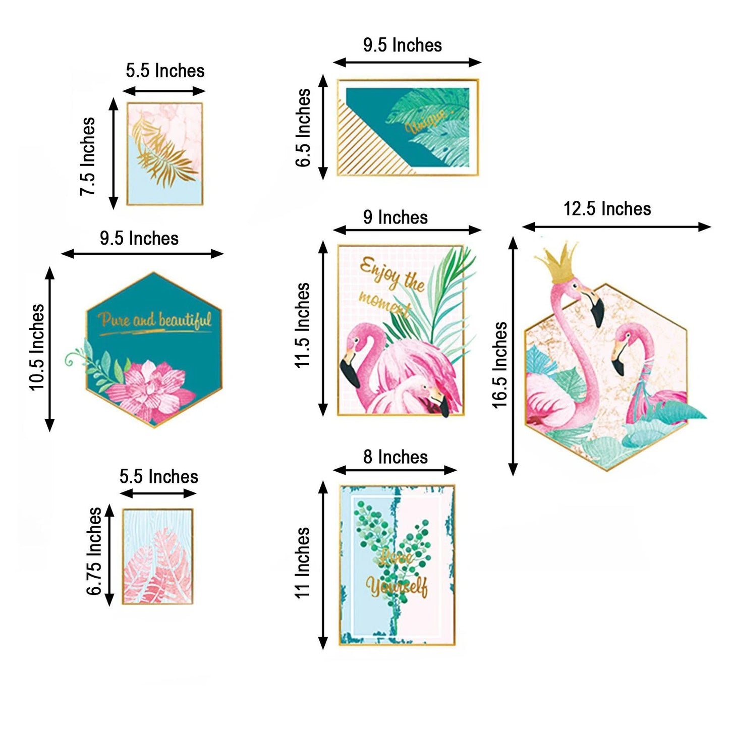 Pink Green Flamingo Frame Wall Stickers