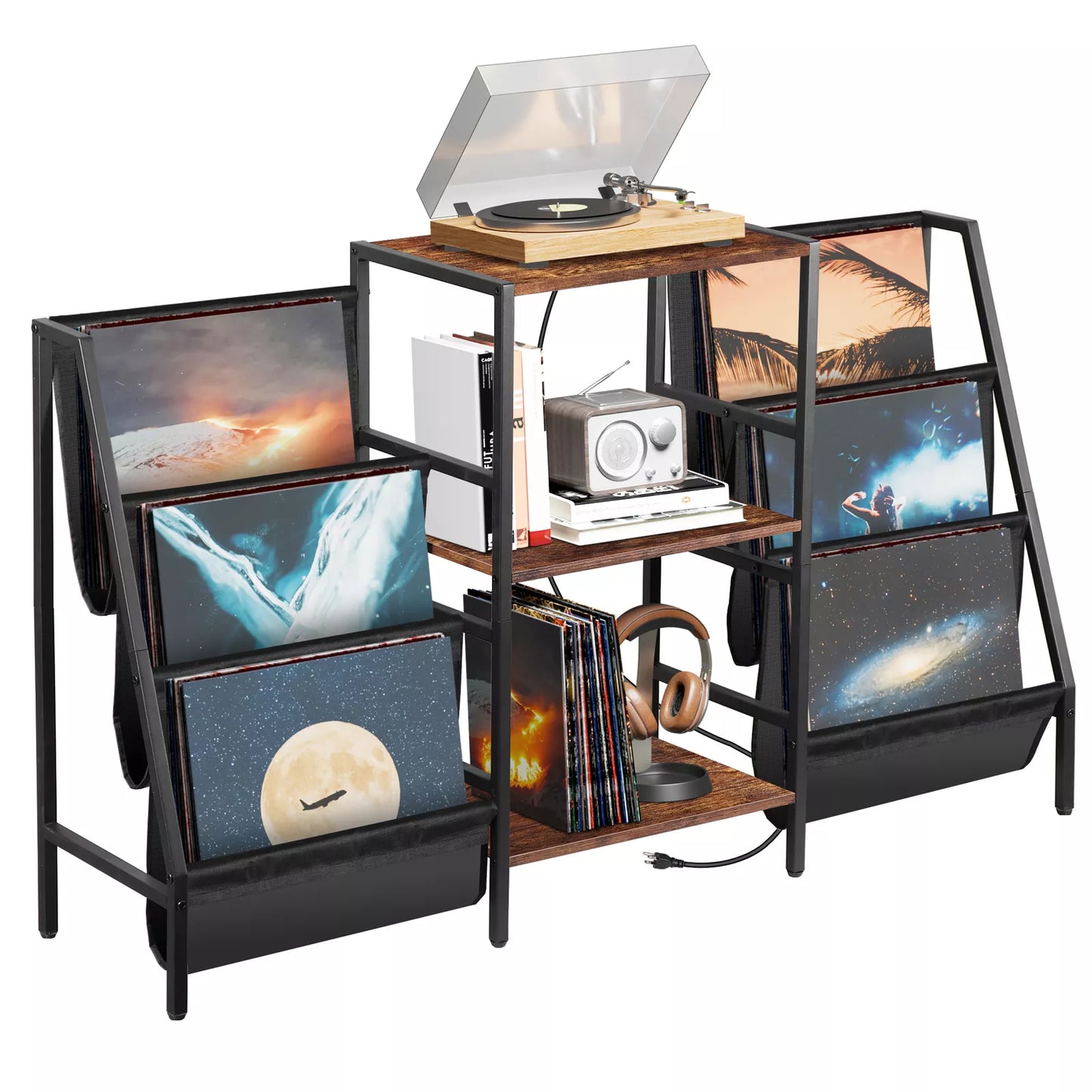 Record Player Stand with Vinyl Storage