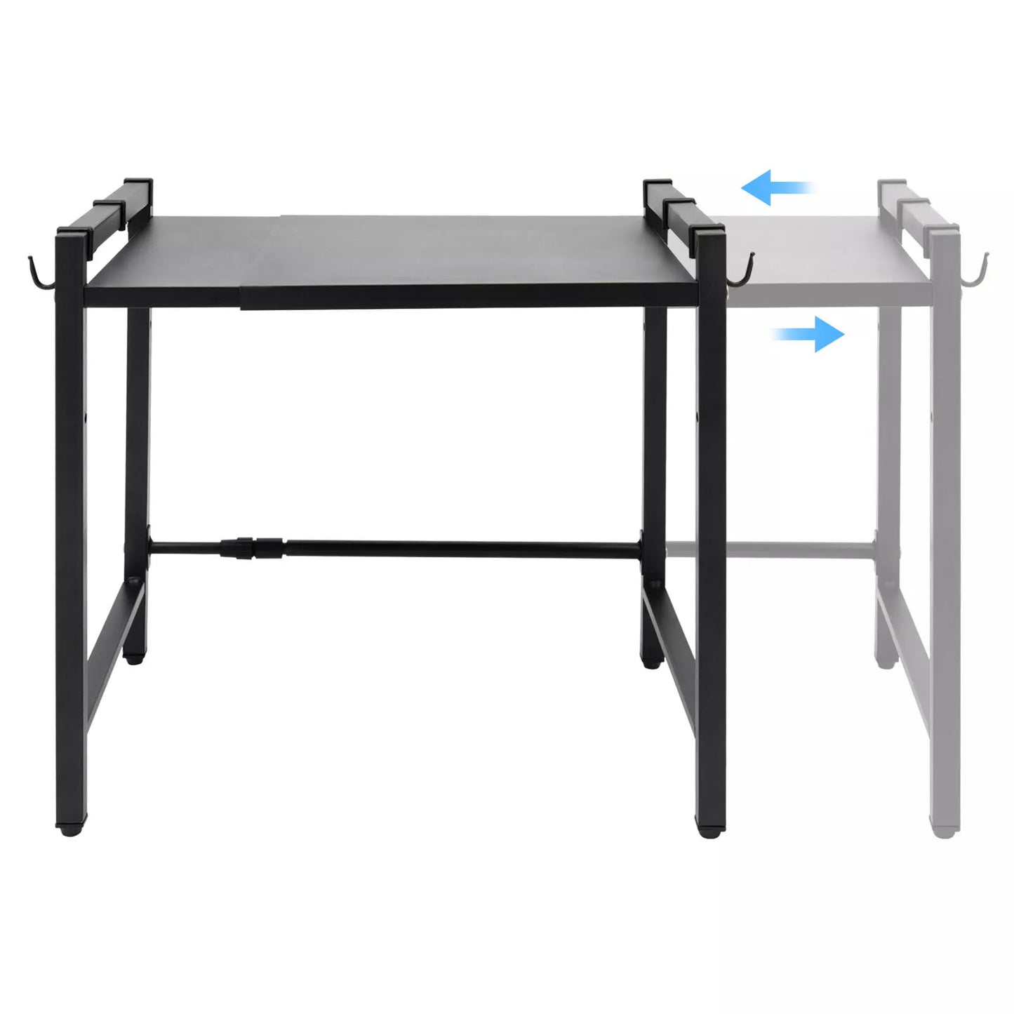 Adjustable Microwave Stand Black Carbon Steel Shelf with Hooks