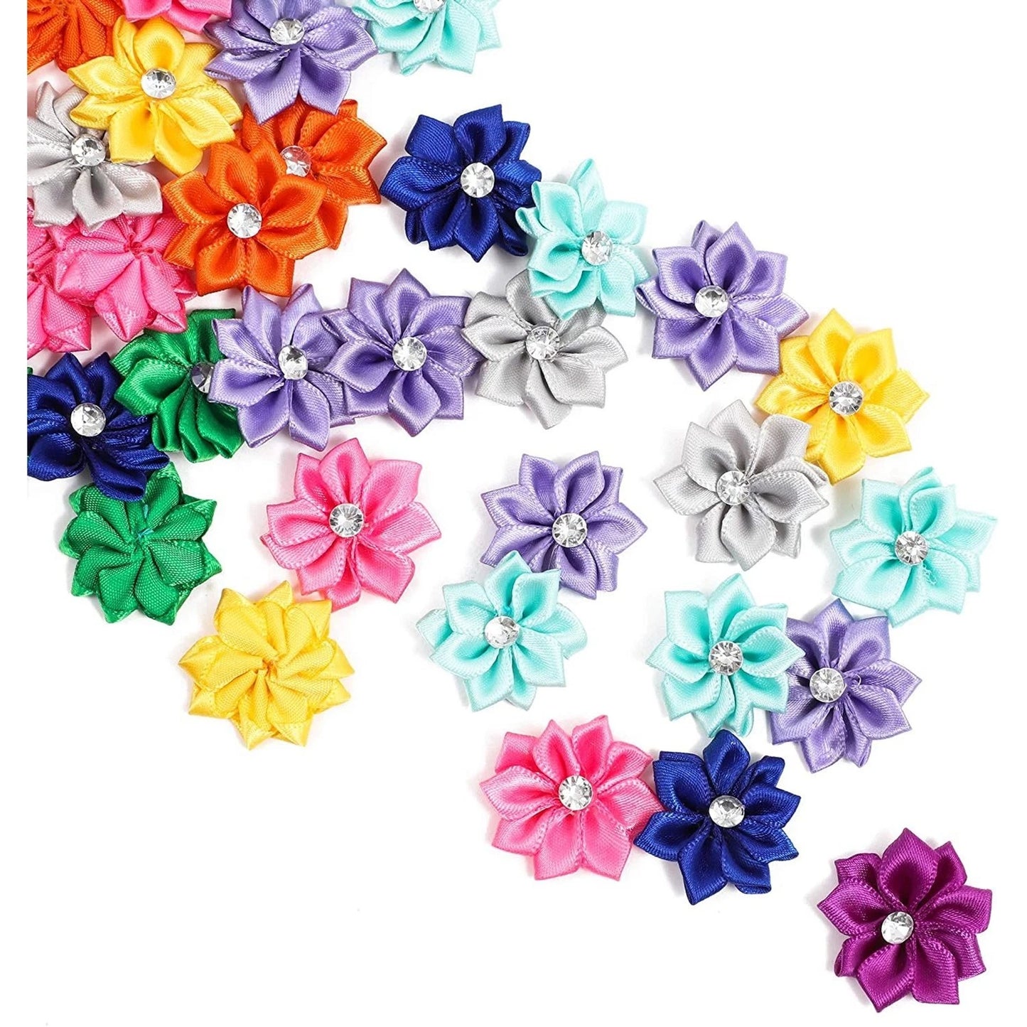 Satin Ribbon Daisy Flower Heads with Rhinestones