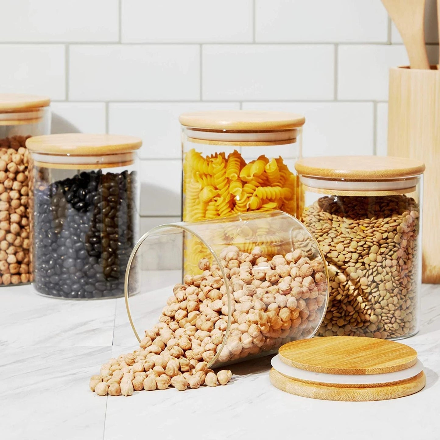5-Pack Glass Canisters with Bamboo Lids
