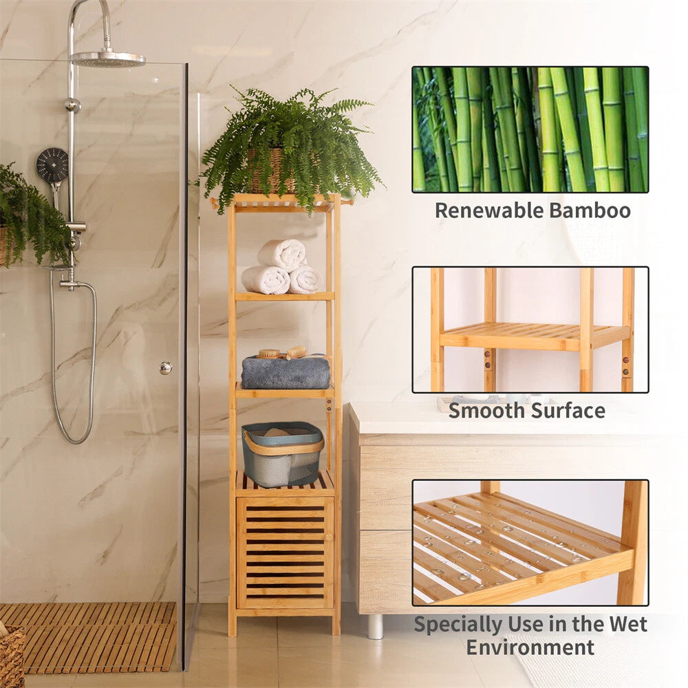 Bamboo Bathroom Storage Floor Cabinet 4-Tier