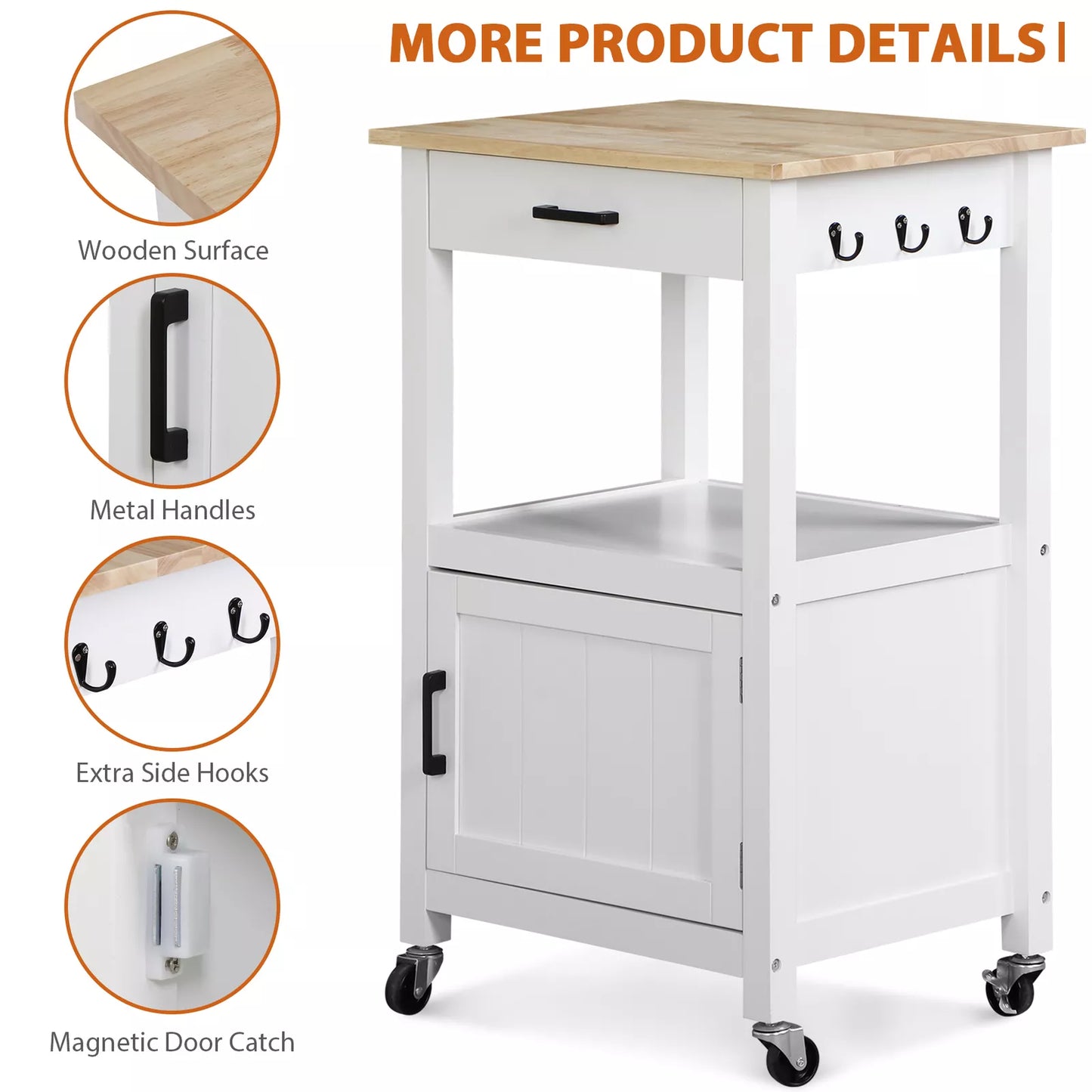 35'' Rolling Kitchen Island Cart with Storage Cabinet and Drawer