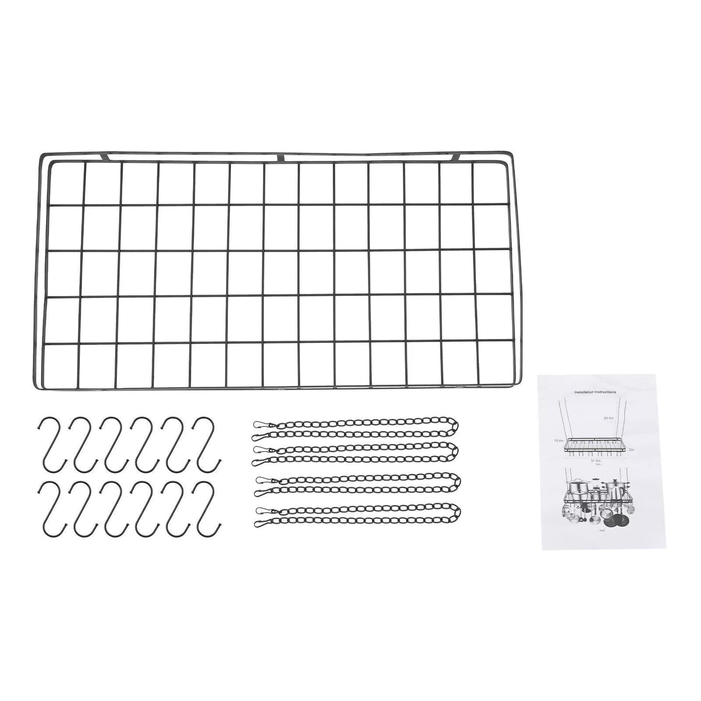 Ceiling-Mounted Pot and Pan Rack with 12 Hooks