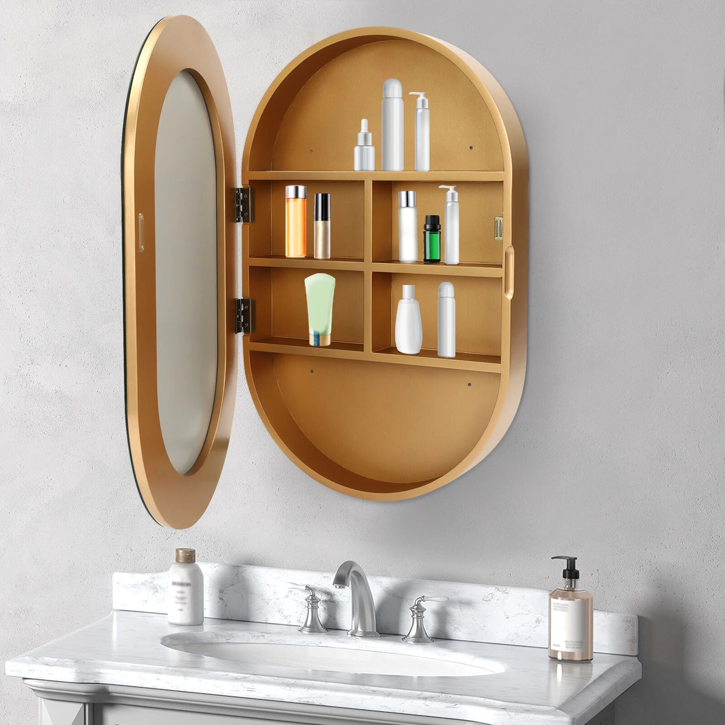 50.2*78.3cm Oval Bathroom Wall Storage Cabinet Mirror