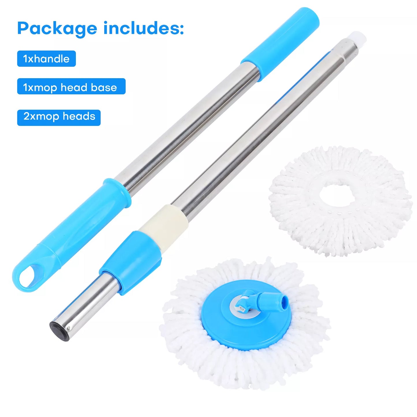 360° Spinning Mop Handle Replacement with 2 Microfiber Mop Heads