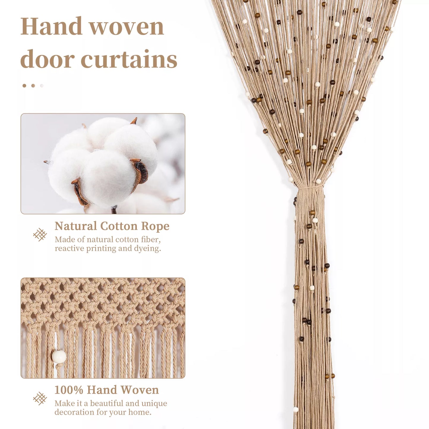 2Pcs Macrame String Curtain with Wooden Beads