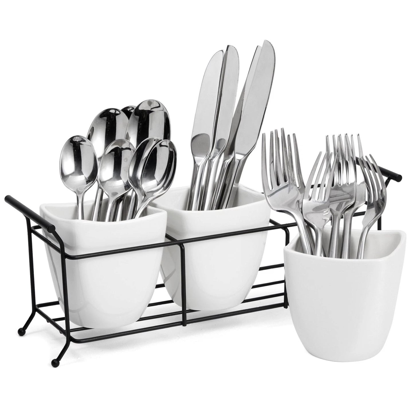 3-Piece White Ceramic Utensil Holder Set