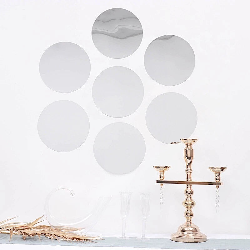 12 Silver 10" Round Acrylic Mirror Wall Decals
