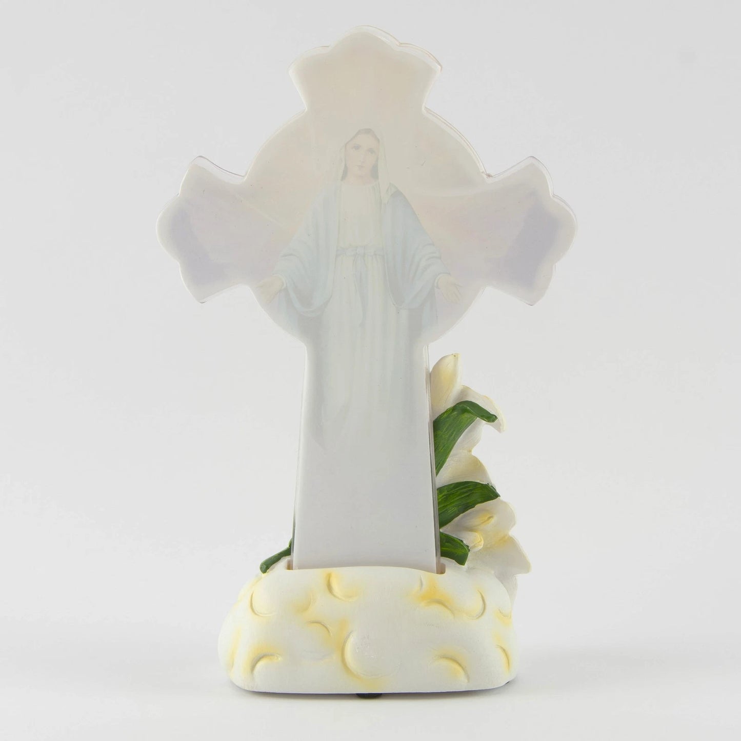 God Bless You 8" Illuminated Cross with Mother Mary Figurine