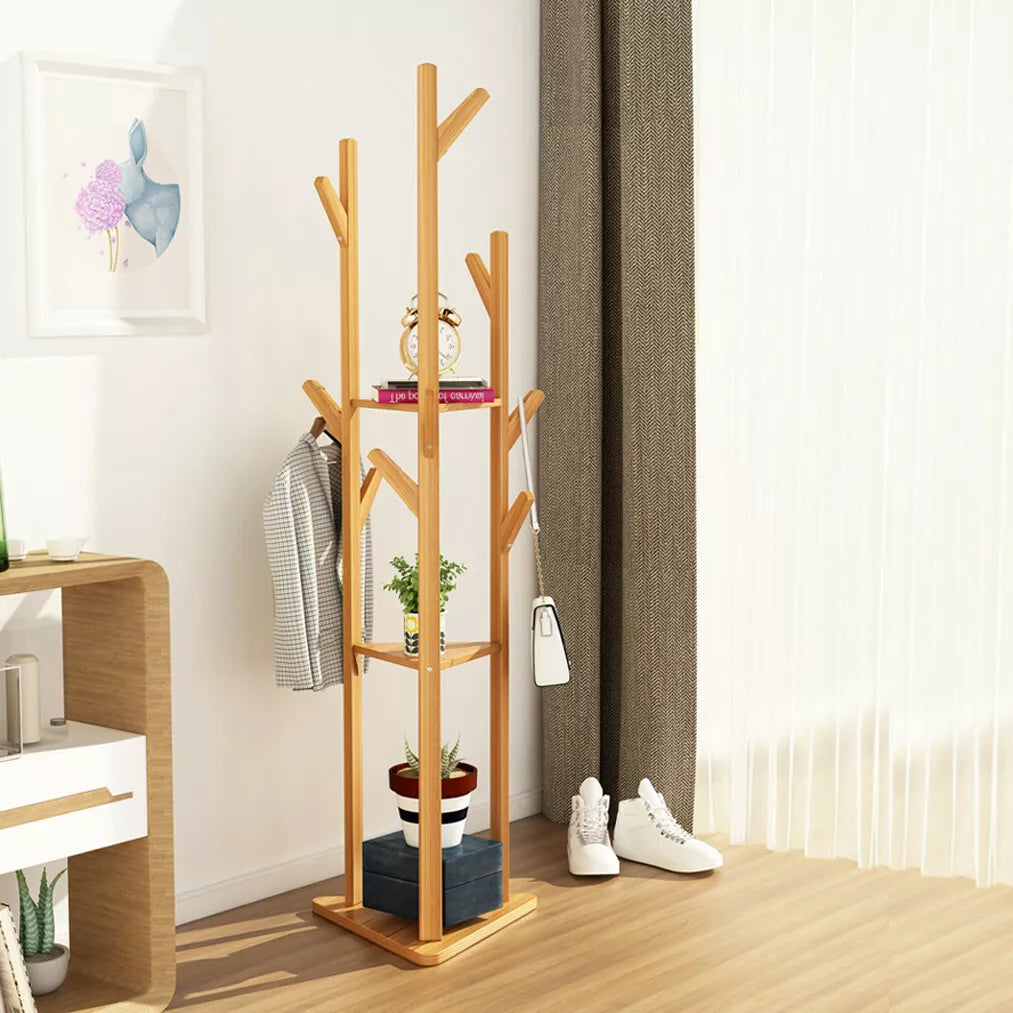 Bamboo Coat Rack Stand with Shelf