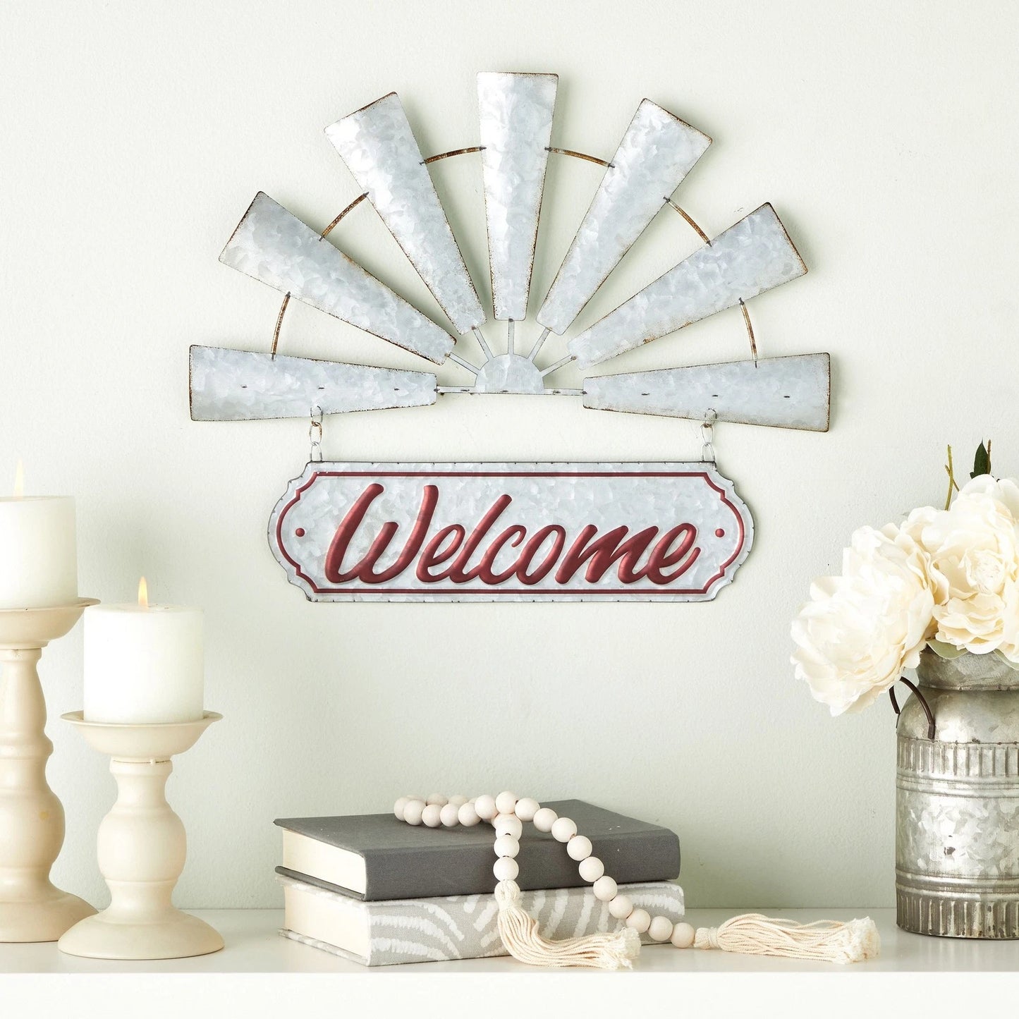 Rustic Farmhouse Welcome Sign with Windmill Design