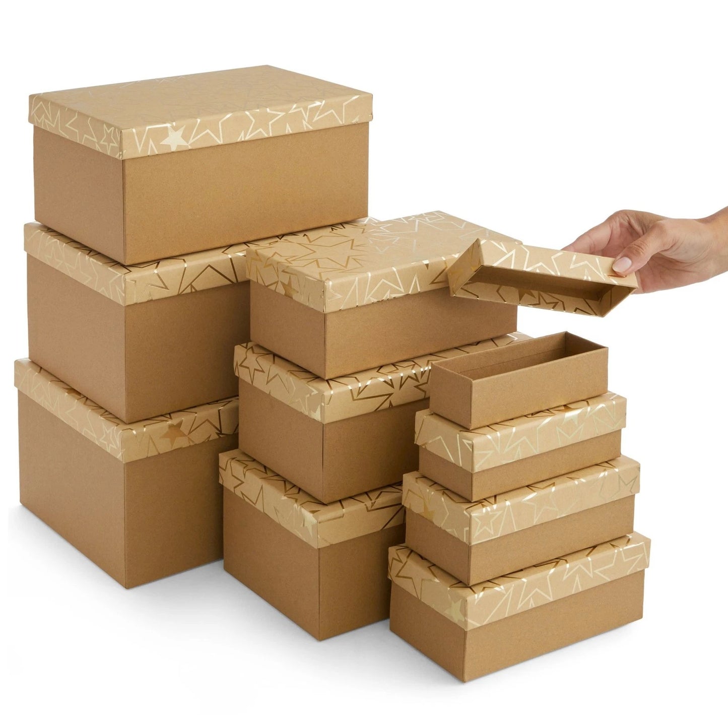 10-Pack Gold Star Nesting Gift Boxes with Lids