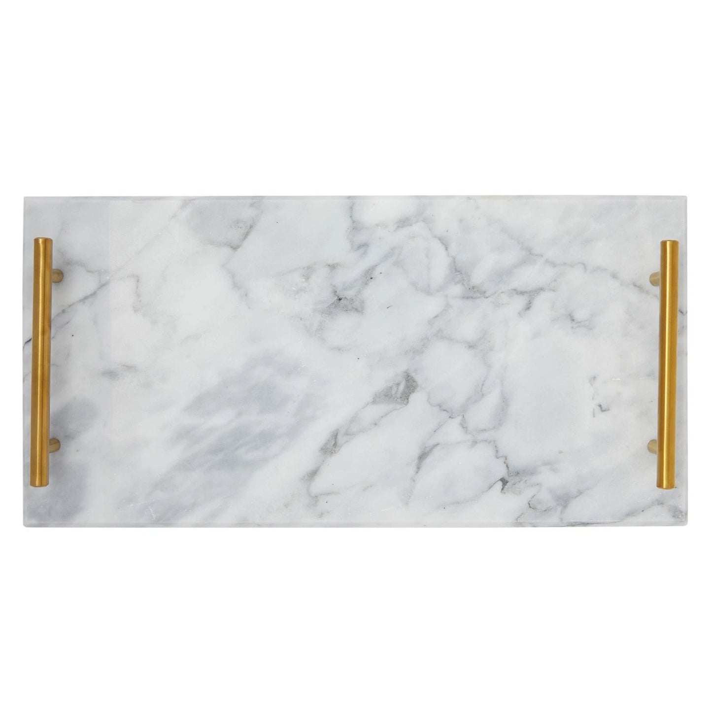 Elegant White Marble Tray with Gold Handles