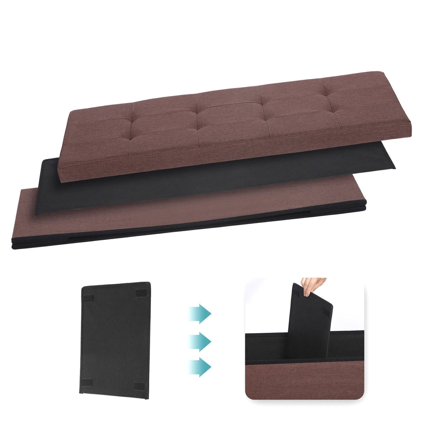 43" Folding Storage Ottoman Bench – Brown