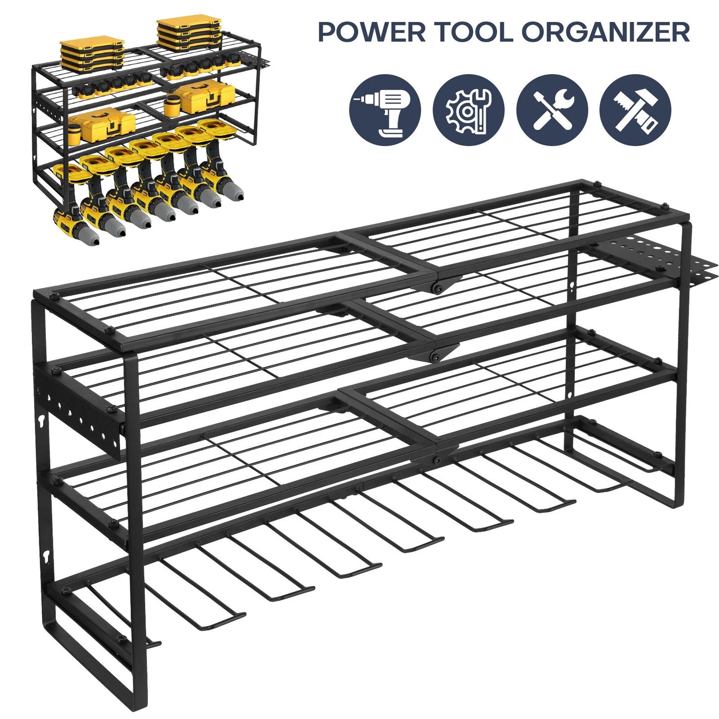 4-Layer Heavy-Duty Metal Power Tool Rack Organizer
