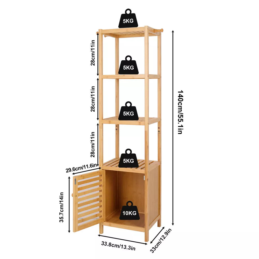 Bamboo Bathroom Storage Floor Cabinet 4-Tier