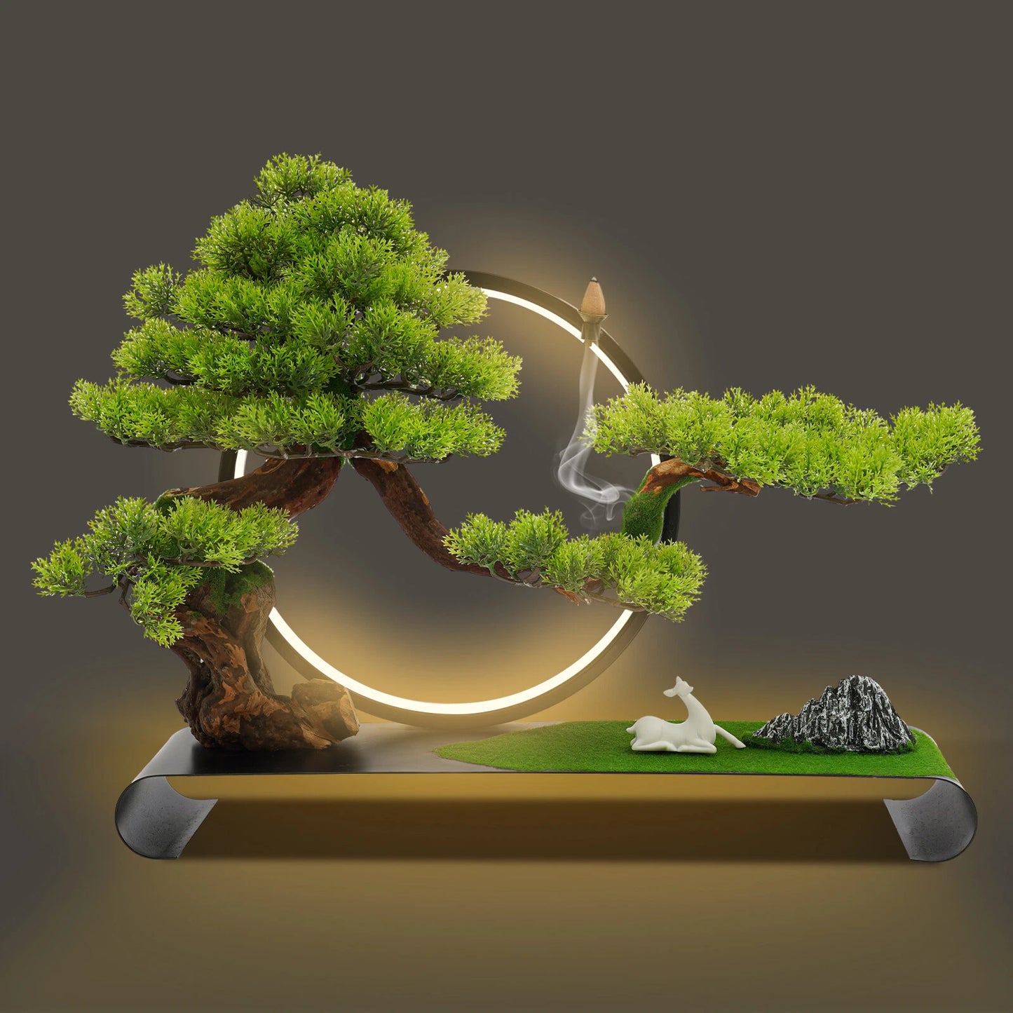 Zen Artificial Pine Tree with Lamp Ring Decoration