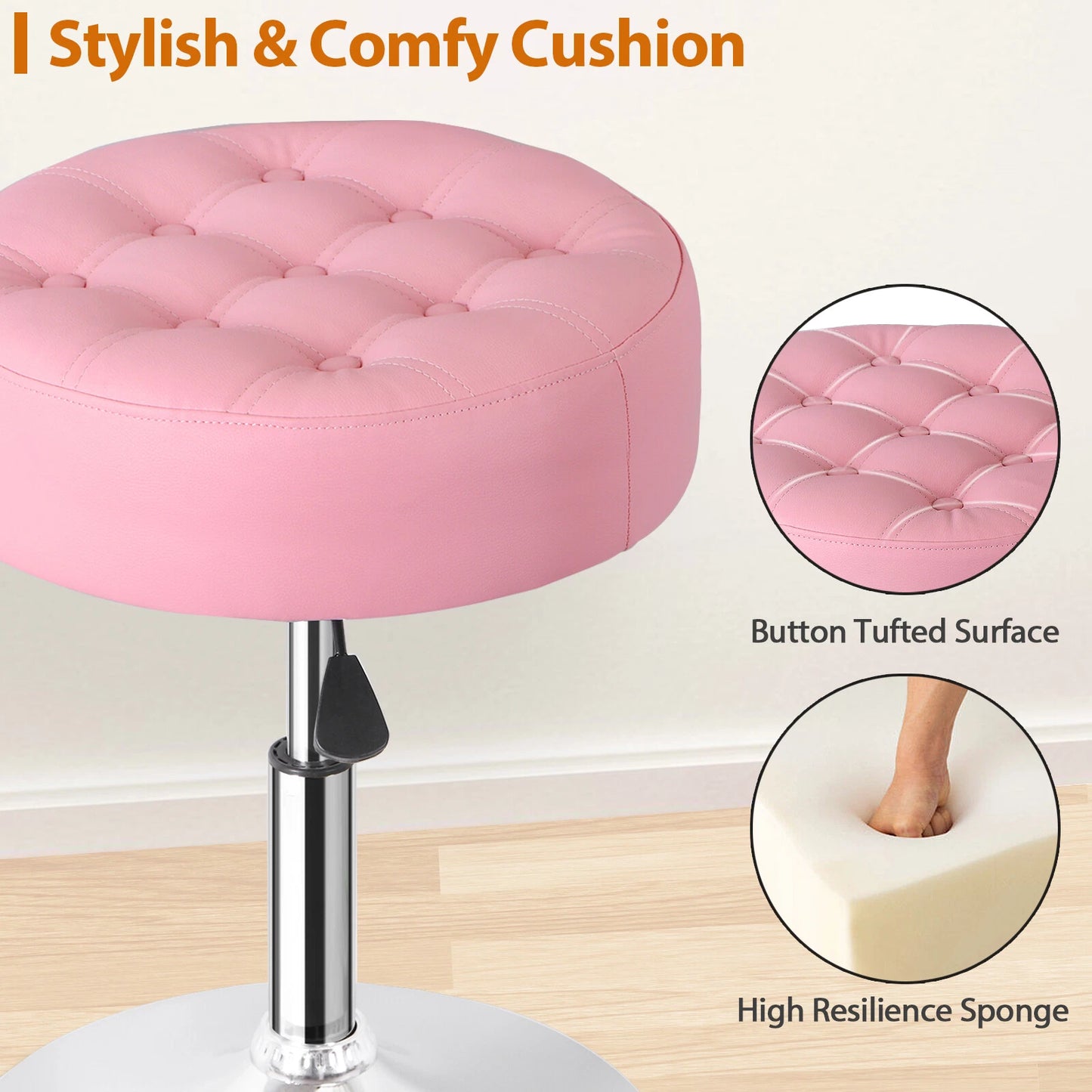 Pink PU Leather 360° Swivel Bar Stool Chair