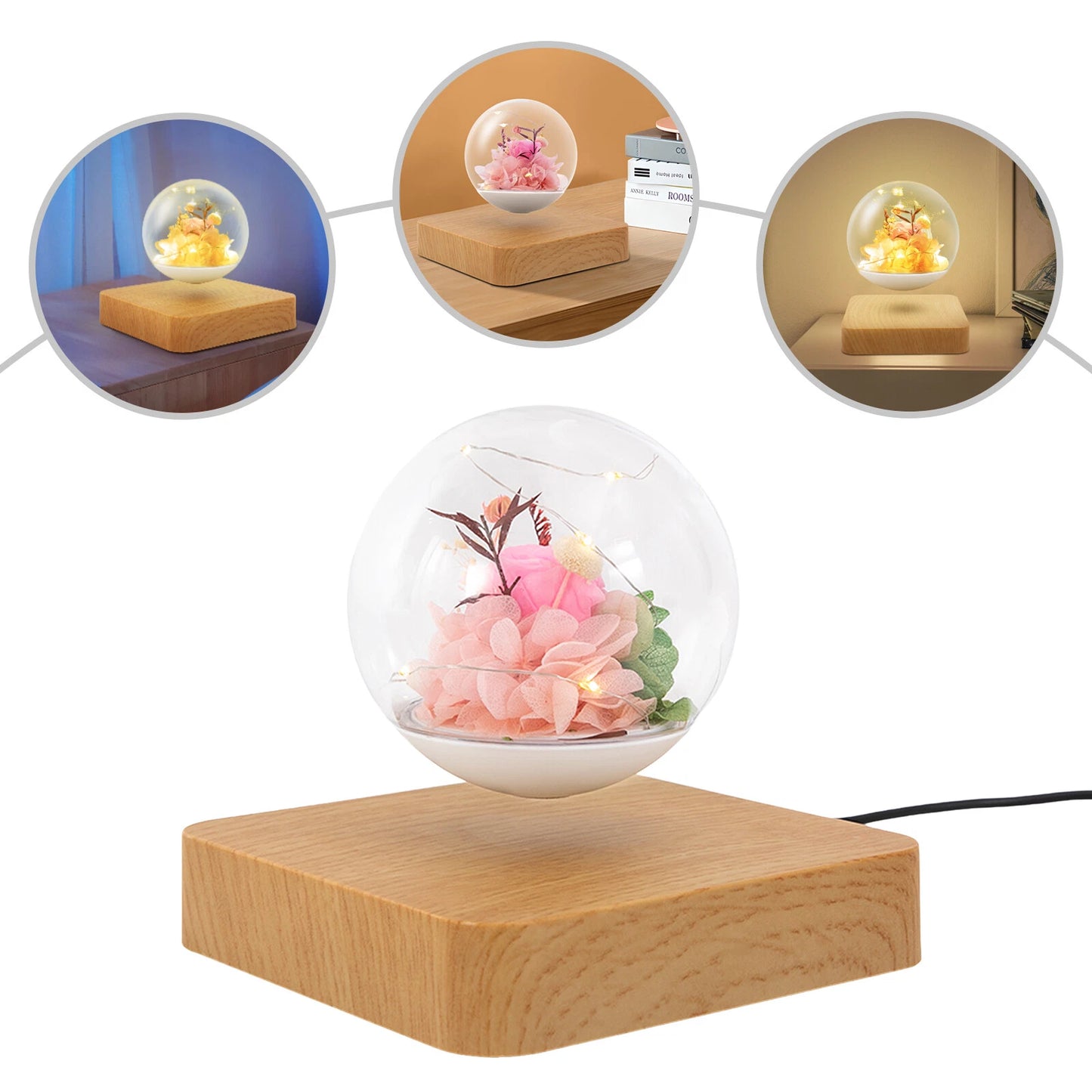 Magnetic Levitation Flower Light with LED Floating Floral Sphere