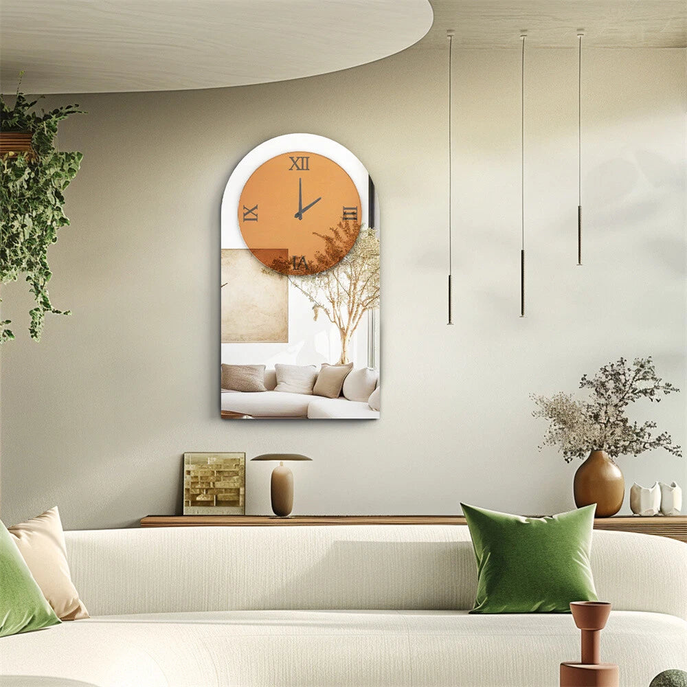 High-End Silver Mirrored Wall Clock with Roman Numerals