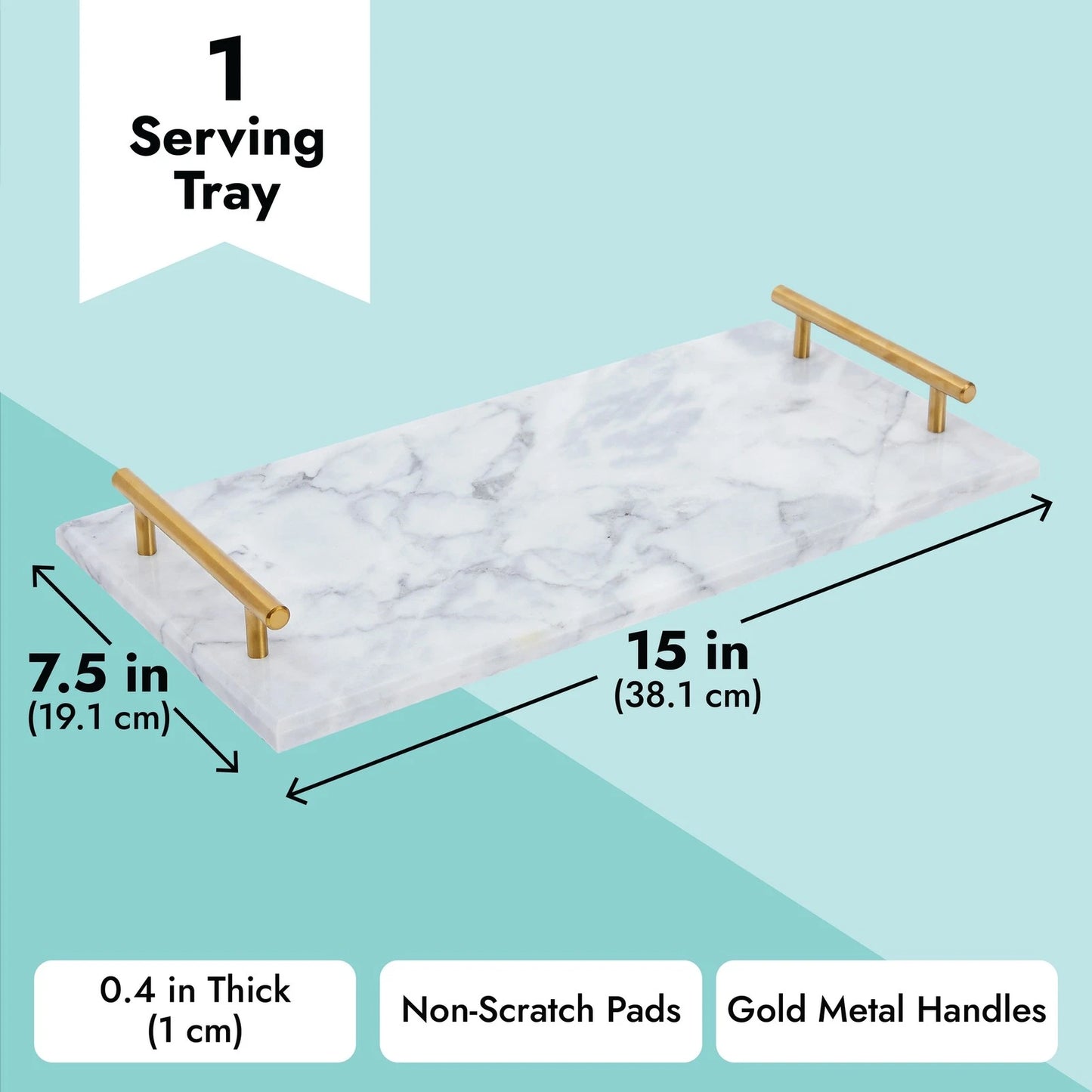 Elegant White Marble Tray with Gold Handles