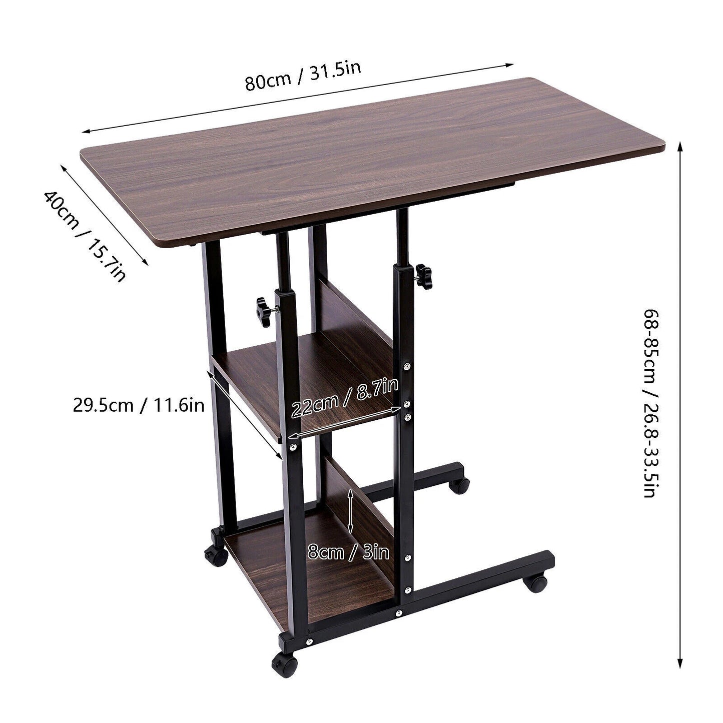 C-Shaped Adjustable Side Table with Wheels