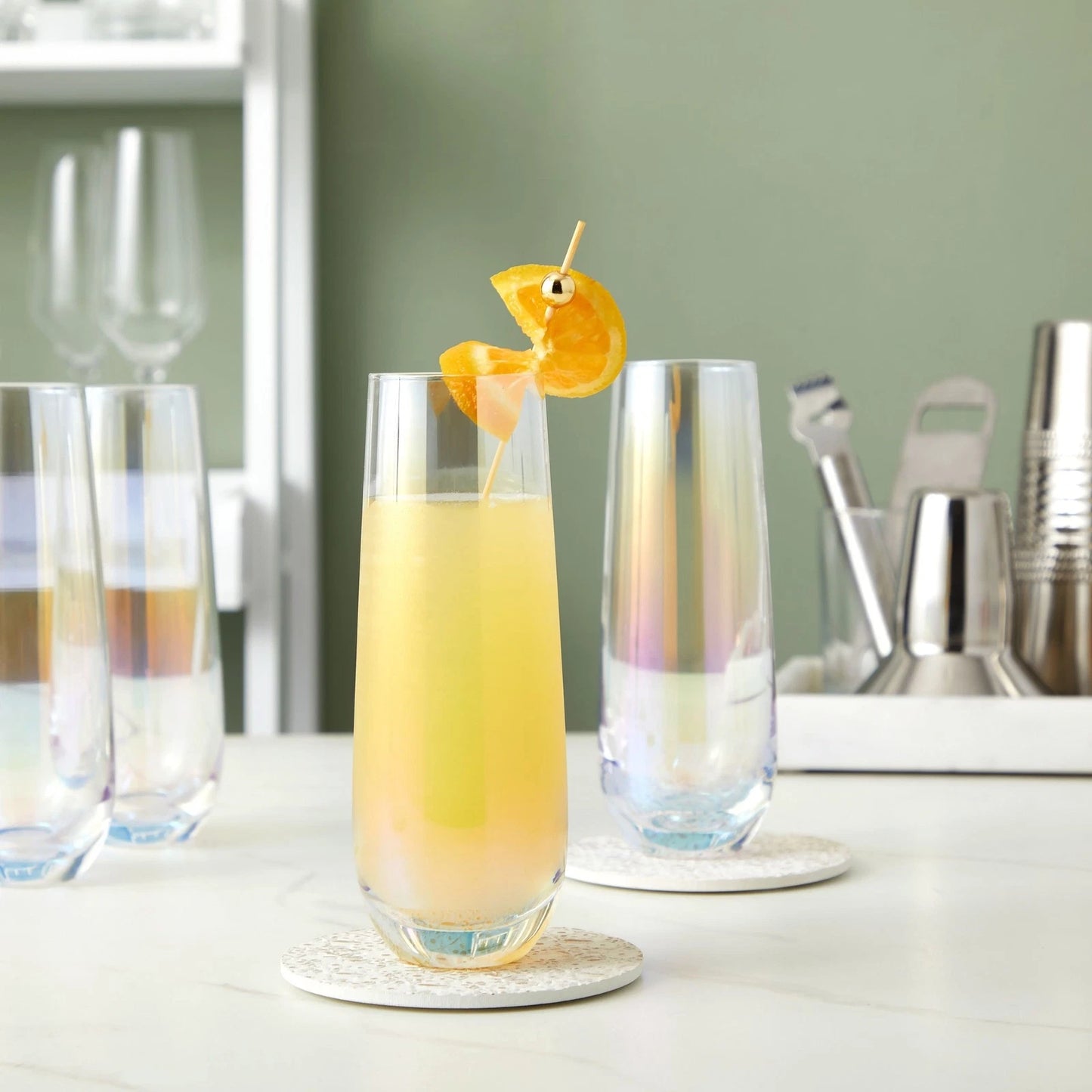 Iridescent Stemless Champagne Flutes, 10 oz (4 Pack)