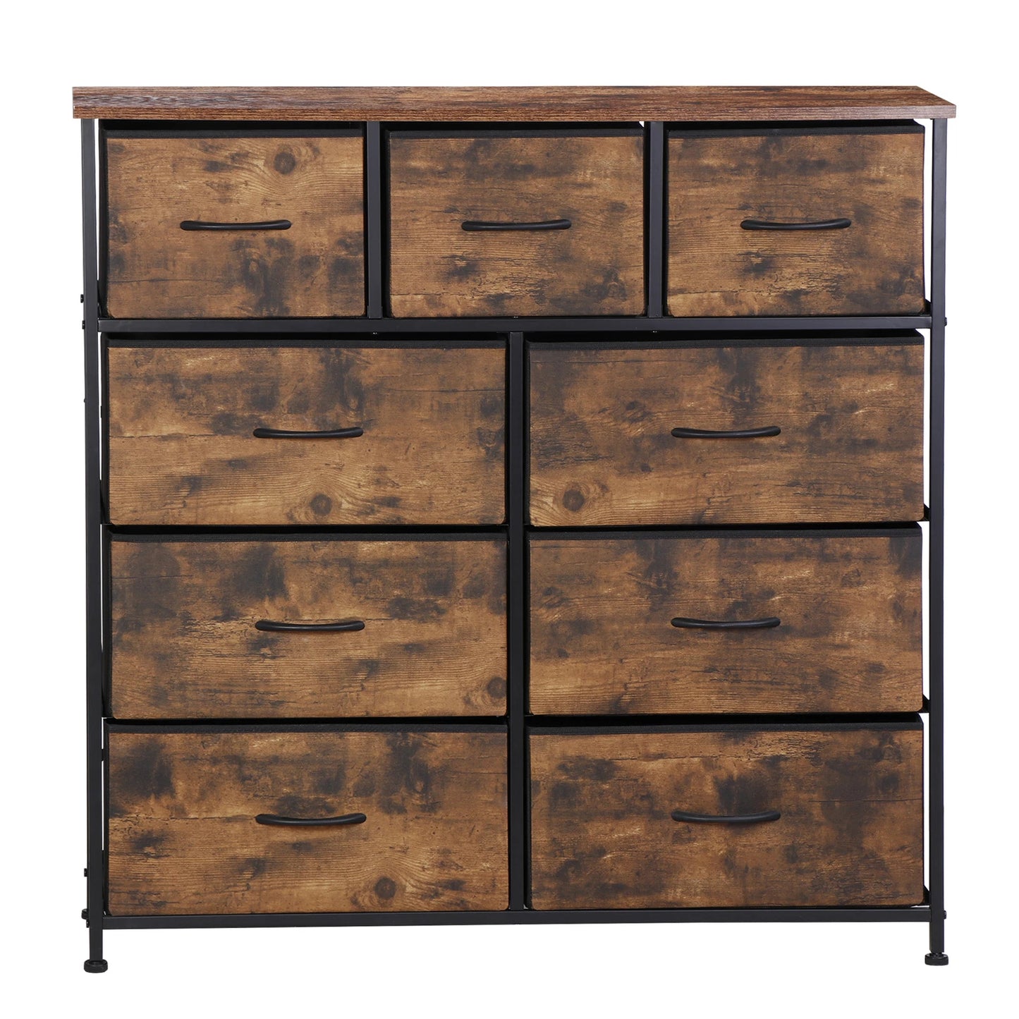 Rustic Brown 9-Drawer Dresser Storage Cabinet