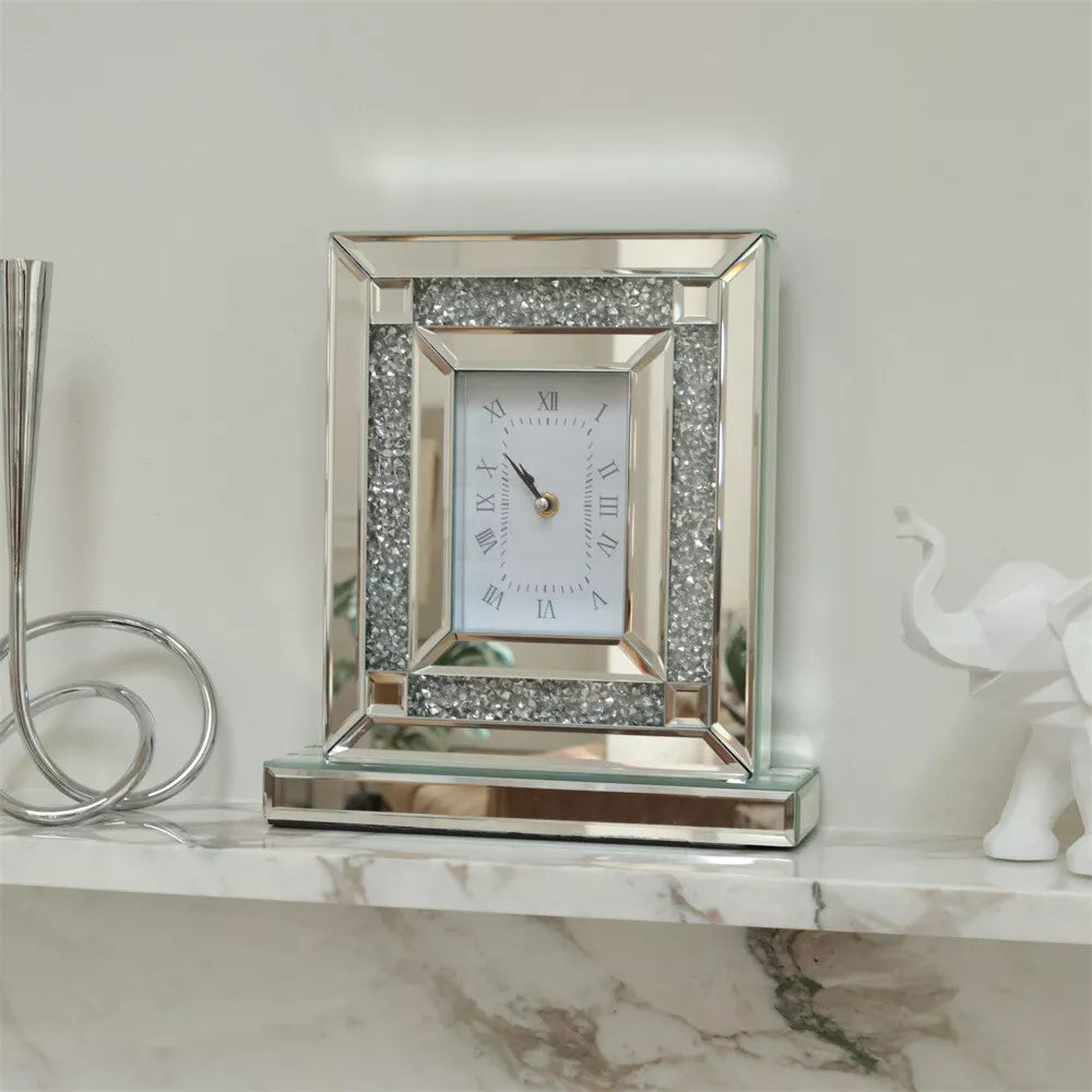 Home Collection Mirrored Desk Clock with Crushed Diamond