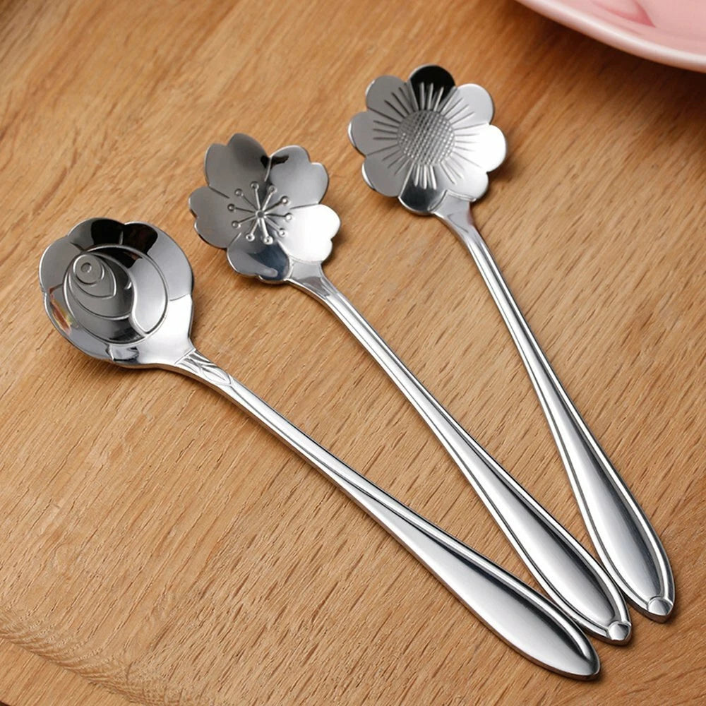 8-Pack Silver Floral Stainless Steel Coffee & Tea Spoon Set