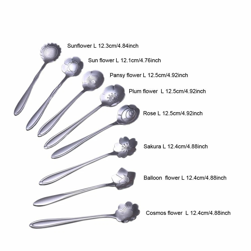 8-Pack Silver Floral Stainless Steel Coffee & Tea Spoon Set