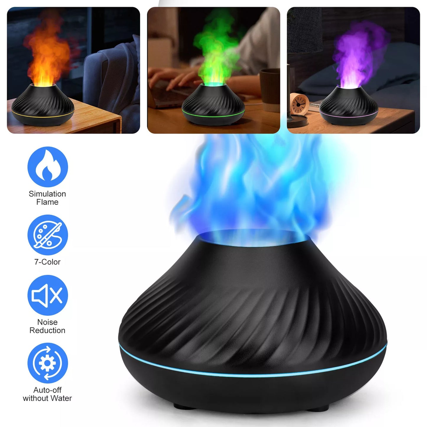 Essential Oil Ultrasonic Humidifier with 7-Color Flame Light